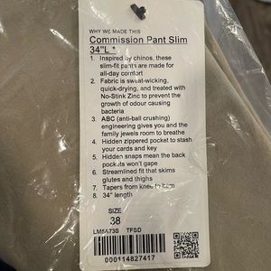 Lululemon Commission Pant Classic New with tags size 38
